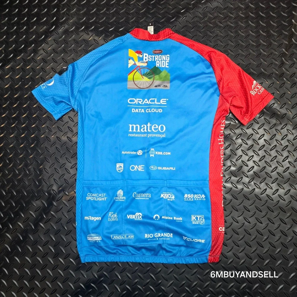 Cuore BStrong Ride Cycling Jersey Mens Small Blue‎ Red Full Zip Short Sleeve S